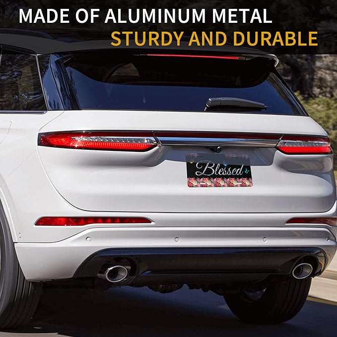 Front License Plate Blessed Glitter Floral Butterfly Vanity Plates Aluminum Metal Decorative Car Tag Novelty License Plate Cover for Men Women 6 * 12 in (4 Holes)