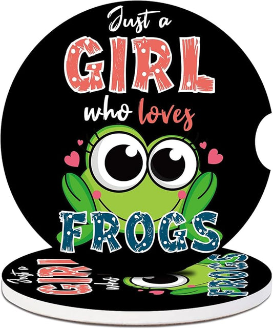 Frog Car Coasters for Cup Holders, Frog Lover Absorbent Ceramic Car Coaster Car Cup Holder Coaster Car Accessories for Women Men (2 Pack)