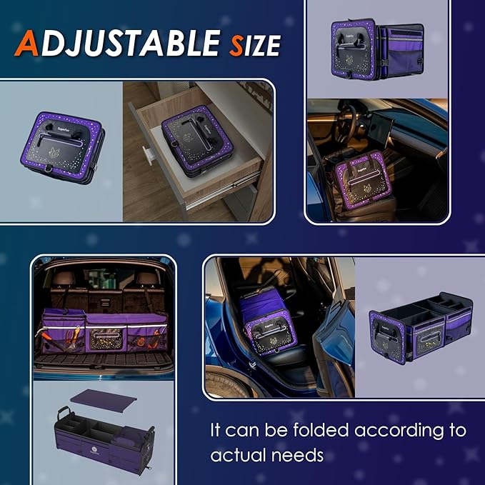 Trunk Organizer | 95L (35"x13.8"x11.8") | 26L Ice Pack Included | Fluorescent Constellation Design | Waterproof, Foldable with Adjustable Straps | for SUVs/Cars - Purple-M004