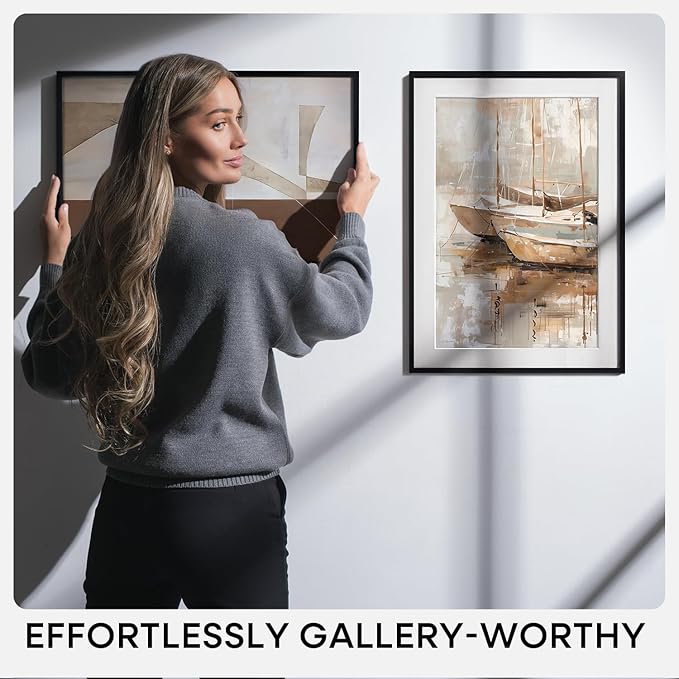 Homeforia 18x24 Poster Frame Black, High End Metal 18 x 24 Picture Frames with Mat 16 by 20 inch Photo, 18x24 Black Frame Matted to 16x20 Print, 24x18 Hanging Frame, Tempered Glass, Wall Kit, Set of 2
