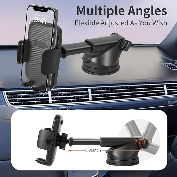 360° 3-in-1 Car Phone Mount – Dashboard, Windshield & Vent Mount with Super Strong Hold, Phone Holders for Your car Suitable for Apple and Android Smartphones.