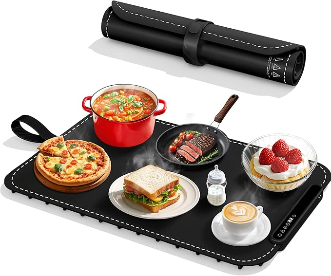 Warming Mat for Food - Electric Warming Tray, Full Surface Rapid Heating Food Warmer Mat with 6 Temperature Settings, Silicone Heating Pad for Party Buffet, Great Gift for Women (Black, XL)