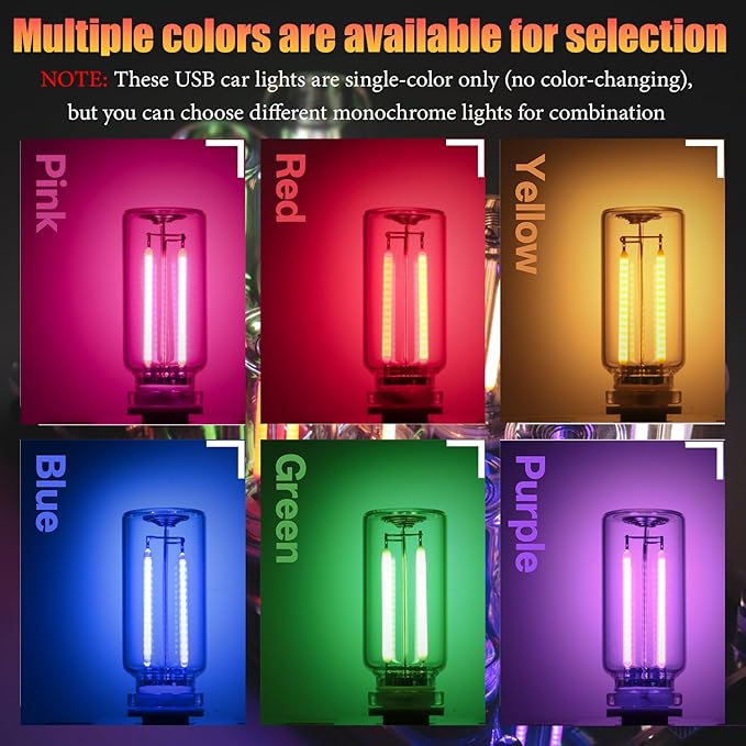 1 Pack Car LED Lights Interior, USB Light for Car Decor & Bedroom, Touch Dimmable Ambient Lighting, Mini Glass Bottle Night Light for Camping Gifts-White