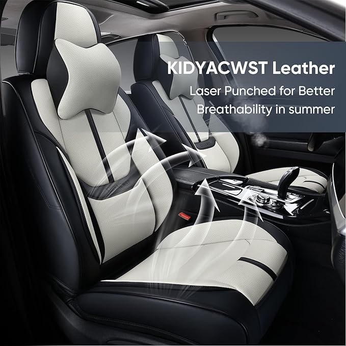 Auto Car Seat Covers Accessories Front Seat Leather Cushion Protector Breathable Waterproof Seat Cover for Cars Universal Fit (Black&White, Front Pair)