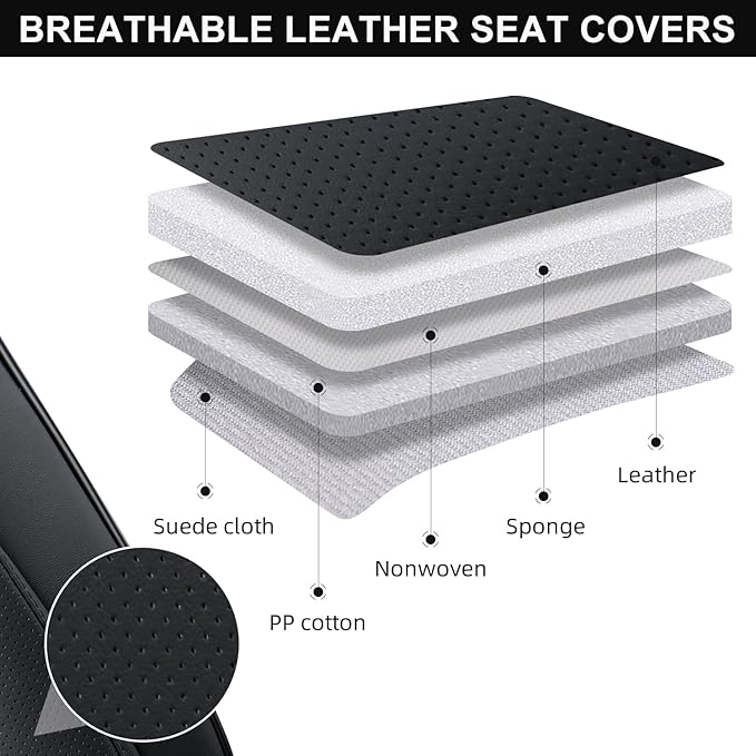 Auto Car Seat Covers Accessories Full Set Leather Cushion Protector Breathable Waterproof Seat Cover for Cars Universal Fit (Black, Front Pair and Rear)