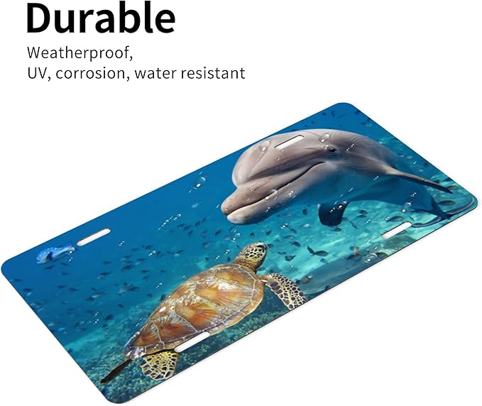 Front License Plate Sea Turtles Beluga Vanity Plates Aluminum Metal Decorative Car Tag Dolphin Novelty License Plate Cover for Men Women 6 * 12 in (4 Holes)