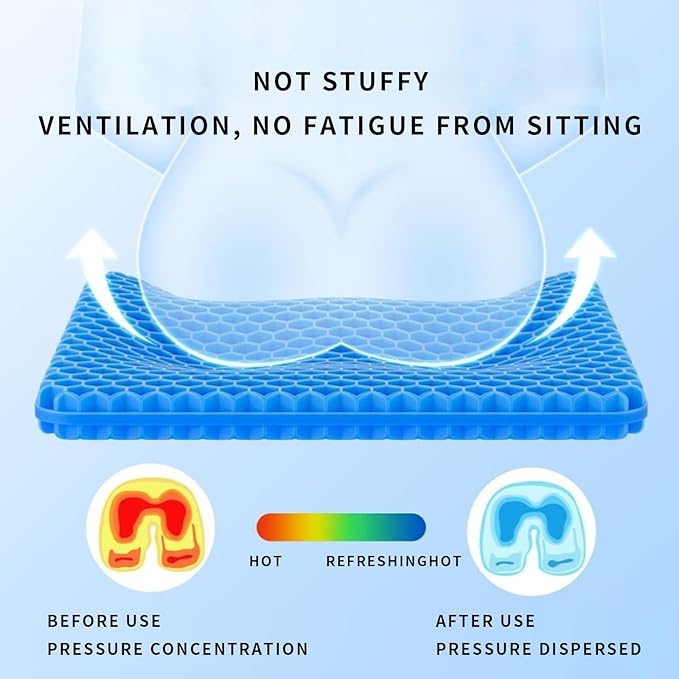 Ergonomic Gel Seat Cushion for Long Sitting, Tailbone and Coccyx Pain Relief, Office Chair Comfort, Wheelchair Pad, Chair Cushion for Back Support, Comfort Wheelchair Seat Cushions (Blue)