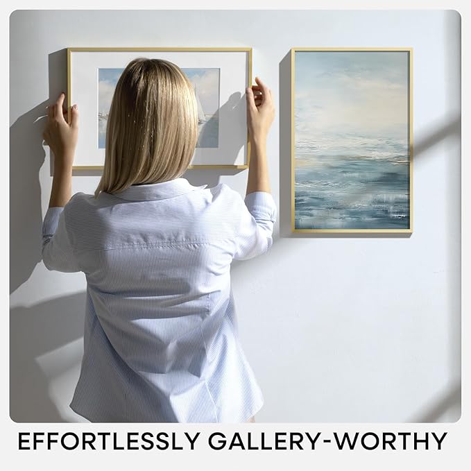 Homeforia 20x28 Picture Frame Gold, High End Metal 20 x 28 Poster Frames with Mat 14 by 22 Photo, 20x28 Gold Frame Matted to 14x22 Print, 28x20 Large Hanging Frames, Tempered Glass, Wall Kit, Set of 1