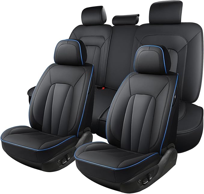 Leather Car Seat Covers,Waterproof Seat Covers Full Set, Fit for Equinox Civic Sentra Tucson RAV4 Altima CX5 Camry Corolla Cruze Rogue CRV Accord,Blue Black