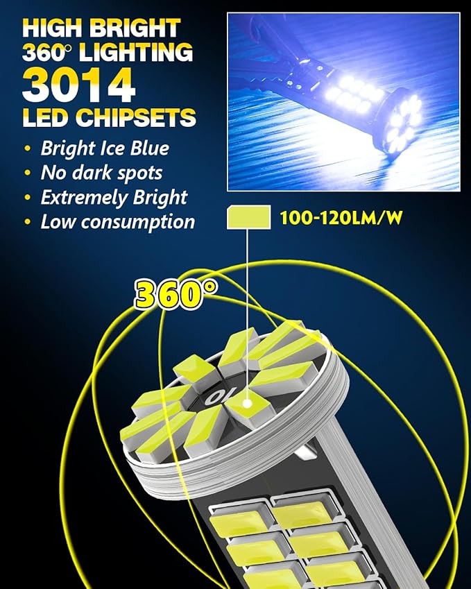 10Pcs 194 T10 168 W5W 2825 LED Bulb, Super Bright LED Car Interior Dome Map Camper RV License Plate Light Bulbs, Upgraded 25-SMD 3014 Chipsets 12V 400LM Ice Blue
