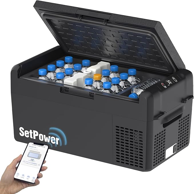Setpower 12V Refrigerator 21 Quart Portable Freezer 50 Hours Keep Cool,Electric Cooler for Vehicles Car Refrigerator 12V Portable Fridge for Car Camping Truck Van RV SUV Road Trip Travel RF20