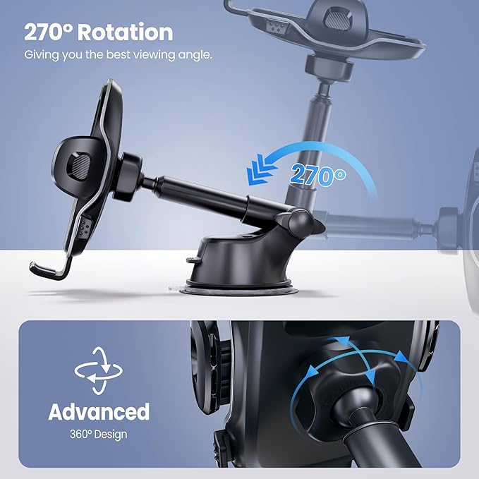 Car Phone Holder, Phone Holders for Your Car Dashboard Windshield, 360° Adjustable (4.8-7") Telescopic Arm, Suction Cup Cell Phone Holder for Truck Cradles Universal Car Mount for All Smartphones