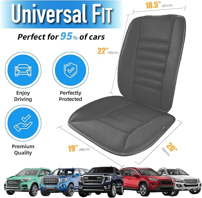 Memory Foam Car Seat Cushion with Lumbar Support Pillow - 4D Mesh Ventilation for Back & Sciatica Pain Relief, Auto Pad Suitable for Car, Truck, SUV, Dark Grey