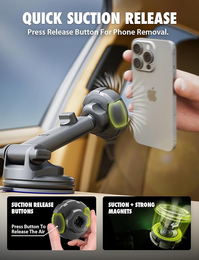 Bracketron MagSafe Car Mount,MagAlign Max Magnetic Phone Holder for Car Windshield & Dashboard,360 Vacuum Suction Magnetic Car Phone Holder for iPhone 16 Pro Max 15 14 13 12 - MagSafe Car Accessories