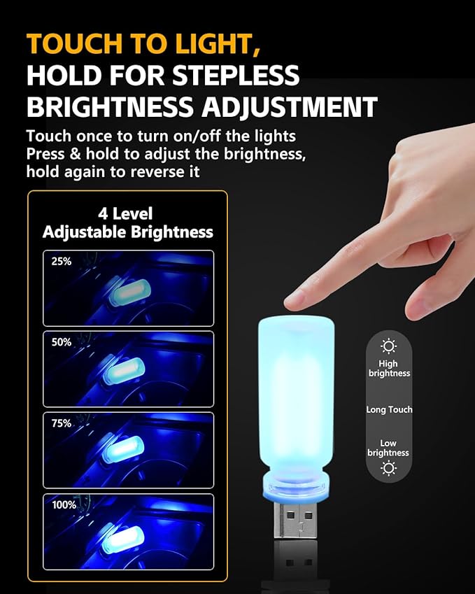 2PCS USB Light for Car, Touch Adjustment Lights, Plug in USB Vehicle Interior Ambient Light, Mini LED Retro Bulb Frosted Glass Night Light Camping, Holiday Decoration, Party, Bedroom (Blue)