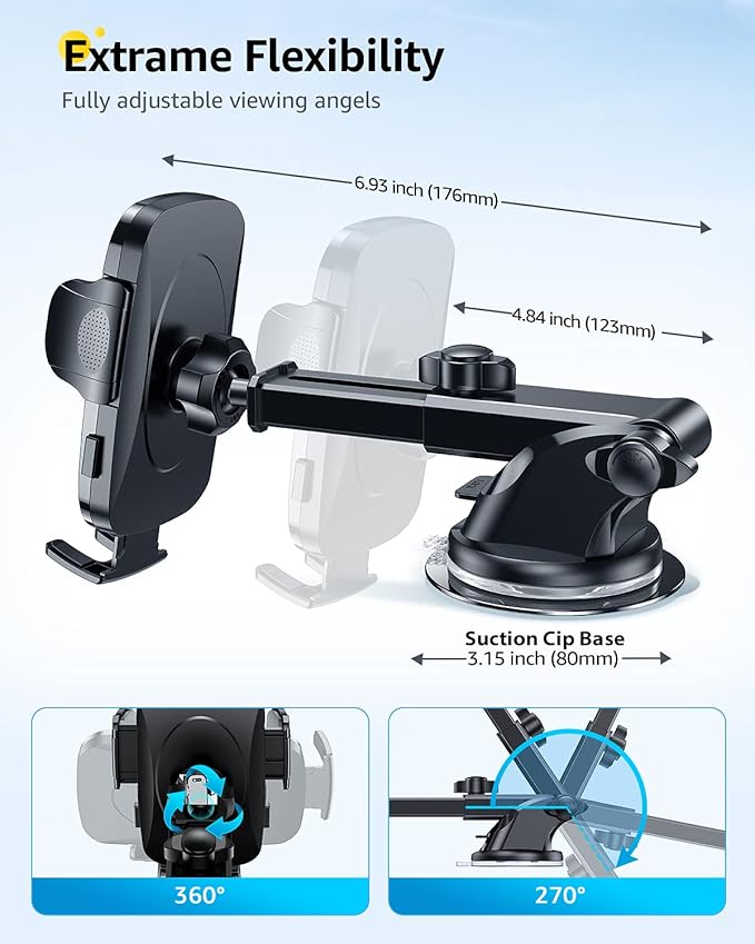 [2025 Stable Nano Suction Cup Phone Mount for Car Universal Hands-Free Suction Cell Phone Holder for Car Dashboard Air Vent Car Phone Holder Mount for Samsung iPhone 16 15 14 Plus Pro Max
