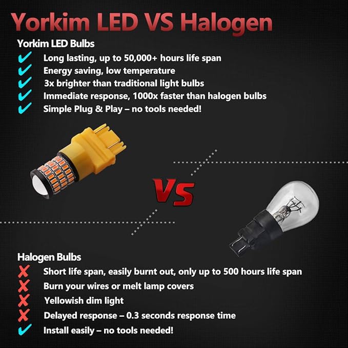 Yorkim 3157 LED Bulb Amber, Turn Signal Bulb Yellow, Bright 3156 3457A 4057 4157 LED Light for Front Rear Turn Signal Light Blinker DRL Marker Parking Lights, Pack of 2