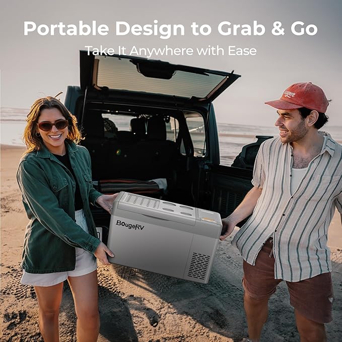 BougeRV 12 Volt Refrigerator, CRPRO 21 Quart 12V Car Fridge, Portable Freezer (-8℉~50℉), Compressor Electric Cooler with 12V/24 DC, 110-240 AC for Outdoor Camping Overlanding Truck RV SUV Van (White)