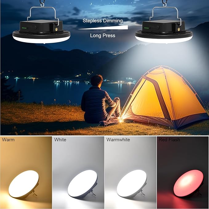 16500mAh 60W Rechargeable Solar Camping Light 3000LM 2700/4000/6500K LED Camping Lantern Portable Waterproof Tent Light Solar Power Failure for Christmas Day Gift (Remote)