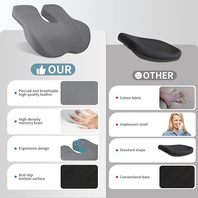 Car Seat Cushions for Driving Memory Foam Office Chair Seat Cushion Sciatica Pain Relief Pillow for Truck SUV