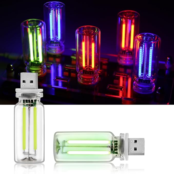 2PCS USB Car Lights, Touch Adjustment Lights, Plug in USB Vehicle Interior Ambient Light, Mini LED Retro Bulb Clear Glass Night Light for Car, Camping, Holiday Decoration, Party, Bedroom (Green)