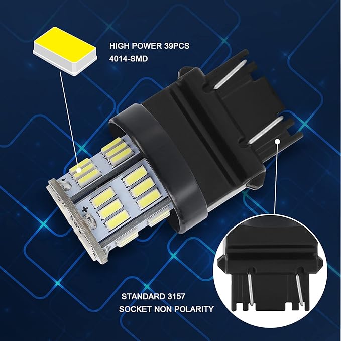 10 Packs LED Light Bulbs Super Bright 3157 3156 3057 4057 4157 for Cars 12V Non-Polarity 39-SMD LED Chipsets with Projector for Turn Signal Lights Taillights Replacement (White)