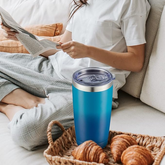 COMOOO 20oz Tumbler with Straw Stainless Steel Insulated Coffee Tumbler Cups Double Wall Vacuum Travel Coffee Mug with Splash Proof Sliding Lid for Hot Cold Drinks (Dark Night, 12 Pack)