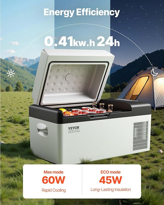 VEVOR 21 Quart(20 Liter), 12 Volt App Control(-4℉~68℉), Electric Compressor Cooler with 12/24v DC & 110-240v AC for Camping, Travel, Outdoor or Home Use, 21QT