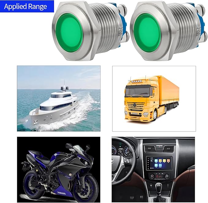 (2 Pcs) Signal Light 16mm 5/8" Indicator Light LED 12V/24V DC/AC Pilot Lamp Waterproof IP67 Metal Stainless Steel 304 Screw Pin