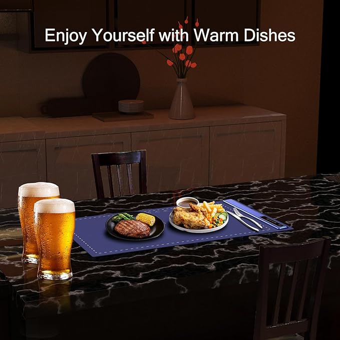 Electric Warming Tray-Kitchen Gadgets Portable Food Warmer,Foldable Roll Up Silicone Food Warming Mat with 3 Temperature Settings,Versatile Food Warmers for Parties Buffet (Blue-2Pack)
