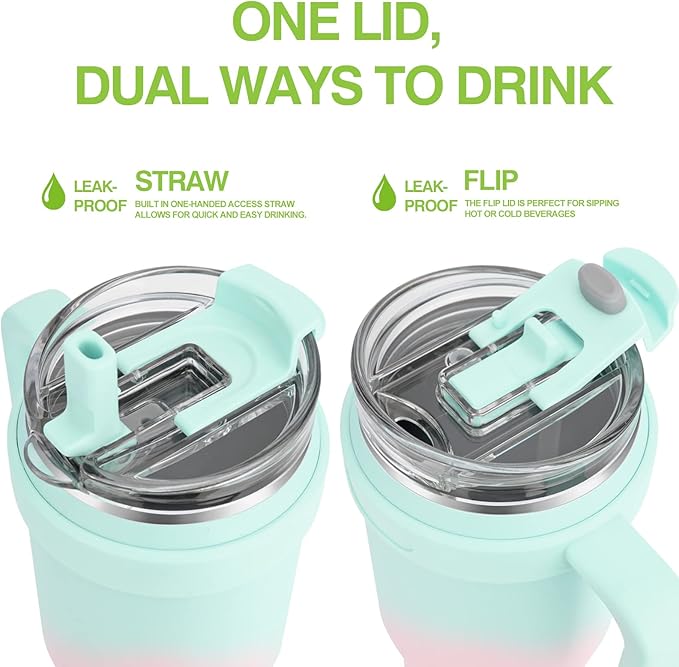 Zukro 40 oz Tumbler With Handle And Straw, Leak-proof Closable Flip Straw Lid, Insulated Stainless Steel Coffee Cup for Hot and Cold Drinks, Travel Mug Fit in Cup Holder, Dishwasher Safe