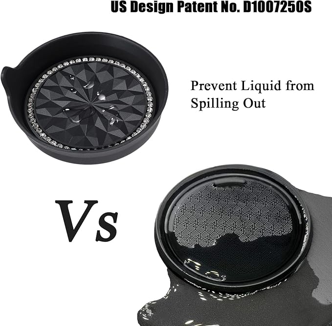 Amooca Car Cup Coaster Universal Non-Slip Cup Holders Bling Crystal Rhinestone Car Interior Accessories 2 Pack Black Flower
