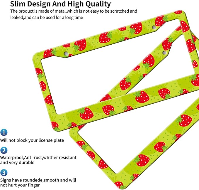 MIOAOSRT Cut Red Strawberries License Plate Frame Abstract Fruit License Plate Cover Car Tag Holder Metal License Plate Frame Fits Standard U.S.Vehicles 12x6 Inch