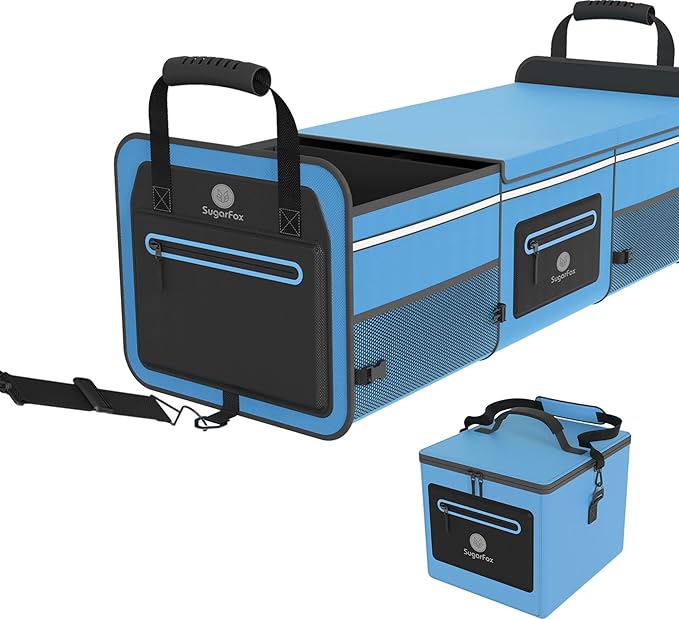 Car Trunk Organizer | 95L, 35"x13.8"x11.8" | 26L Ice Pack Included | Waterproof, Foldable | Gift for Drivers | Trunk Storage for SUV/Cars - Blue-M004