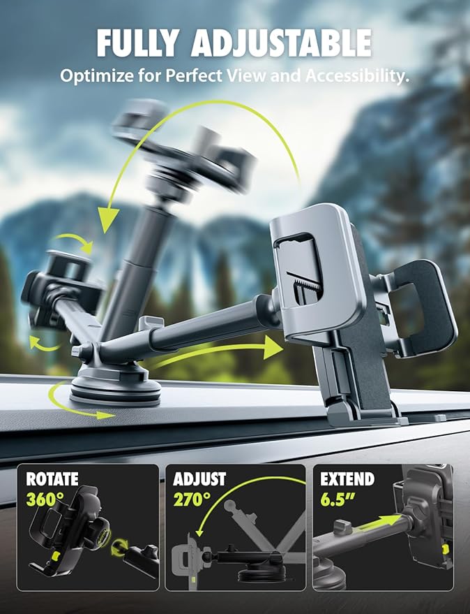 Bracketron Cell Phone Holders for Your Car - TripGrip Extend Phone Holder for Car Dashboard & Windshield, One-Hand Release, 360 Rotation, Suction Cup Car Phone Holder Mount for iPhone Android Samsung