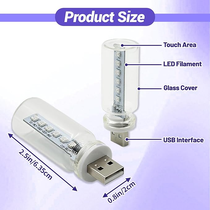 New Car USB Lights, 13 in 1 Touch Adjustment USB LED Car Lights, Mini Glass Bottle LED Bulb Night Lights, Switch Memory Retention, 13 Modes & 7 Colors for Vehicle Bedroom Camping Holiday (1Pcs)