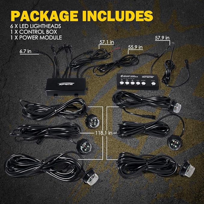 Xprite Amber LED Hideaway Strobe Lights Kit 20 Flashing Patterns w/Control Panel Headlights Taillights Fog Marker Light Mounting, for Roadside Emergency Vehicles Trucks SUV Vans 12V Cars 6 PCs