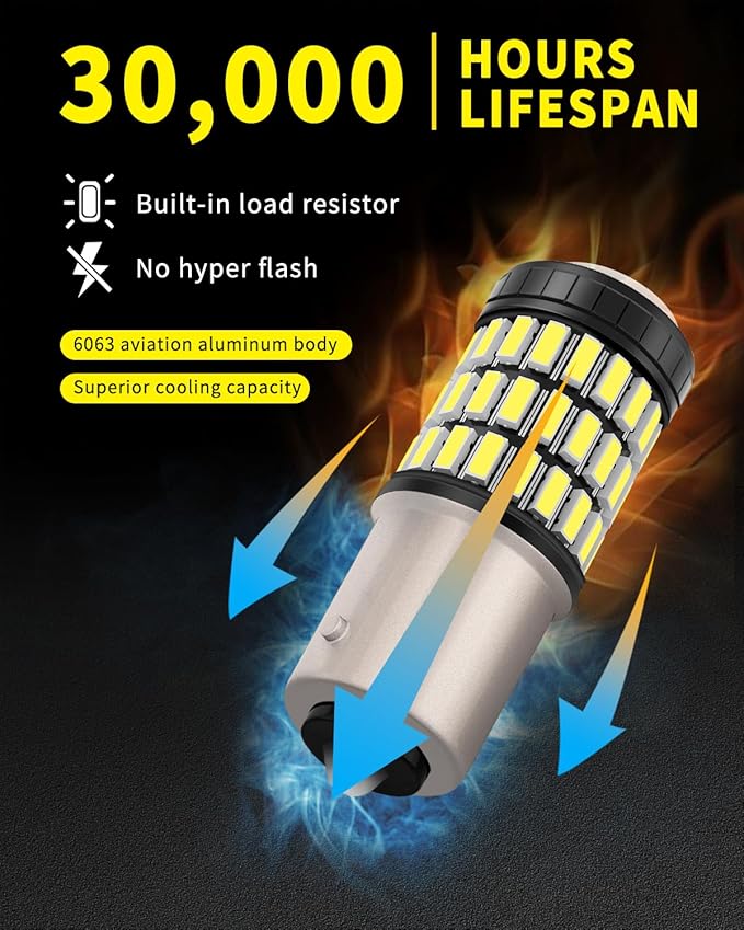 1156 1141 1003 7506 BA15S LED Bulbs Xenon White, Super Bright 60 SMD Chips for Car Truck Backup Reverse Light Tail Break Turn Signal Light(Pack of 2)