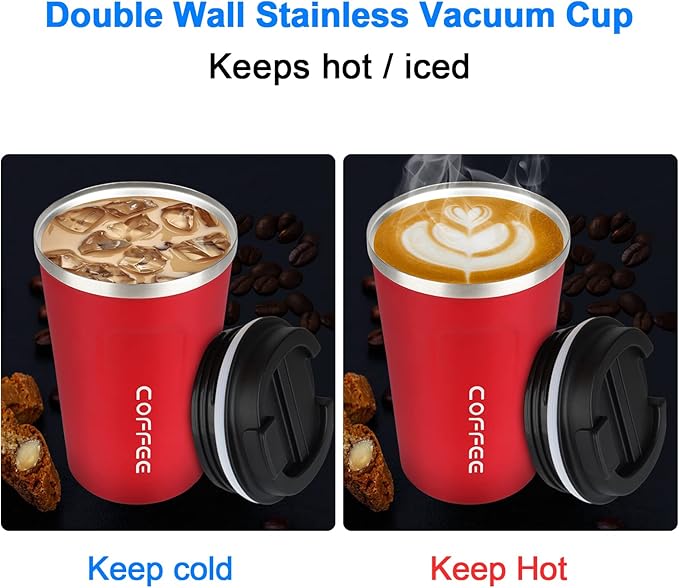 MOMSIV 12oz Travel Mug, Insulated Coffee Cup with Leakproof Lid, Vacuum Stainless Steel Double Walled Reusable Tumbler for Hot and Cold Water Coffee and Tea In Travel and Car
