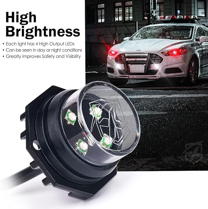 Xprite White Red LED Hideaway Strobe Lights Kit, 20 Flashing Patterns w/Control Panel Headlights Taillights Fog Light Interior Mounting, for Emergency Vehicles Firefighter Cars Trucks SUV 4PCS