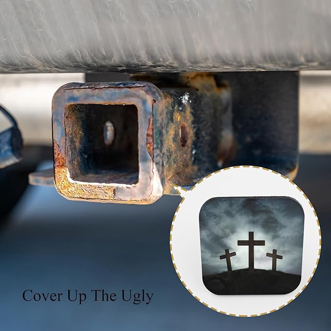 Cross Sunset Trailer Hitch Receiver Cover Cap Three Crosses On A Hill with A Sunburst Behind Them Car 2" Trailer Cover Tow Hitch Covers Tube Plug Square Mouth Protection Cover 2 Inch