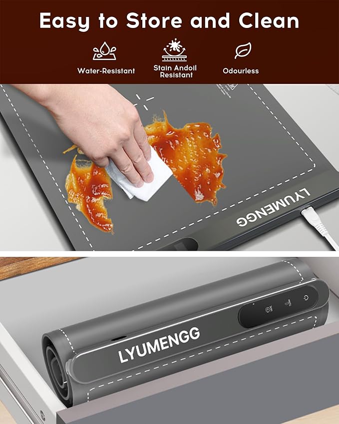Warming Mat For Food 500W Graphene High-Tech 5s Rapid Food Warming Mat,6-Temp And 6h Timer Food Warmer,Auto Shut Off Chafing Dishes For Buffet,Roll Up Food Warmers For Parties Buffet Grey