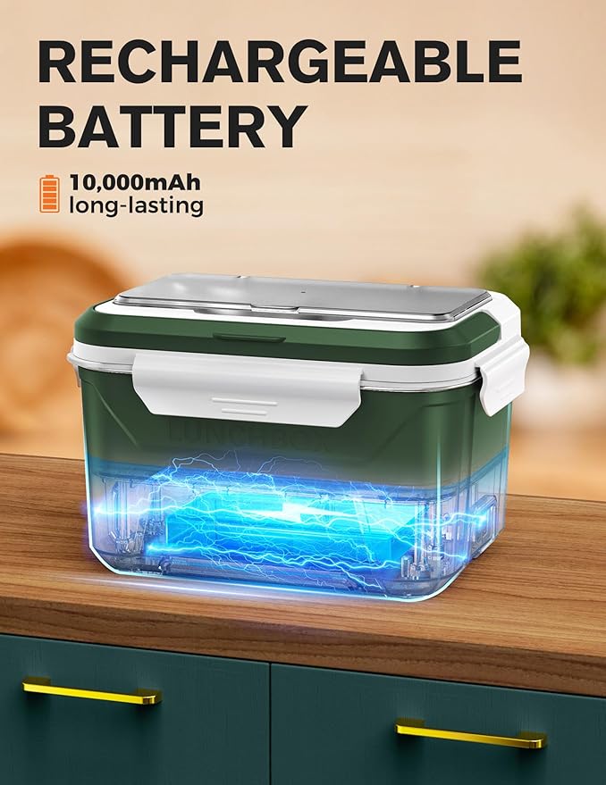 EAST OAK Cordless Electric Lunch Box for Adults, Heated Lunch Box Battery Powered with Automatic Heating, 5.5 Cups Portable Food Warmer with Insulated Carry Bag