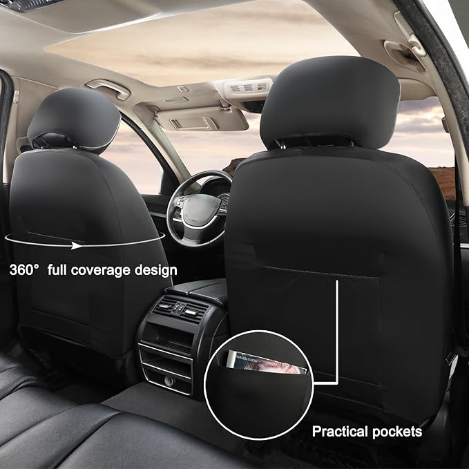 GIANT PANDA 2 Front Leather Car Seat Cover for Hyundai,3D Air Cool Mesh Thick Seat Covers Custom Fit Hyundai Sonata Elantra Santa Fe Tucson Accent Kona Palisade Genesis Venue Ioniq (Grey+Black)