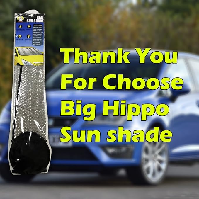Windshield Sun Shade, Car Window Shade as Bonus by Big Hippo Keep Vehicle Cool Protect Your Car from Sun Heat & Glare Best UV Ray Visor Protector (Size: 55.16"X 27.5")
