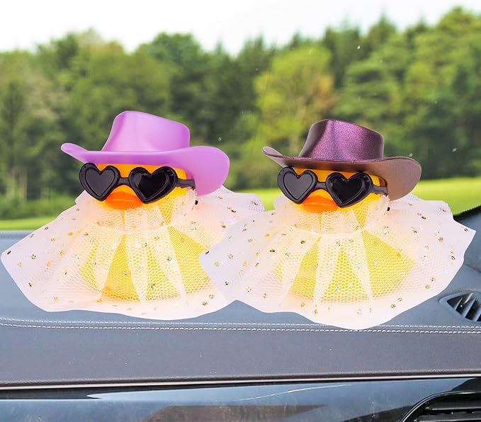 Cute Duck Car Dashboard Decoration with Mini Hat Sunglasses and Skirt, JJ075E1