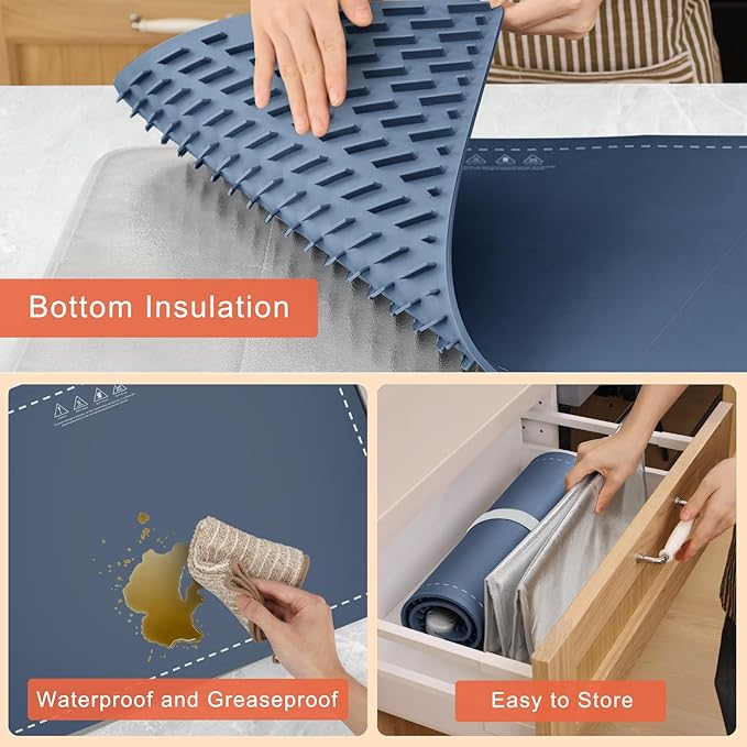 FYY Extra Large Warming Mat for Food with Heat Resistant Pad, Prevent Countertop Cracks, Keep Meal Warm, Rapid and Full Surface Heating, 6 Temp Settings, 6H Timer, Rollable Portable Food Warmer, Blue