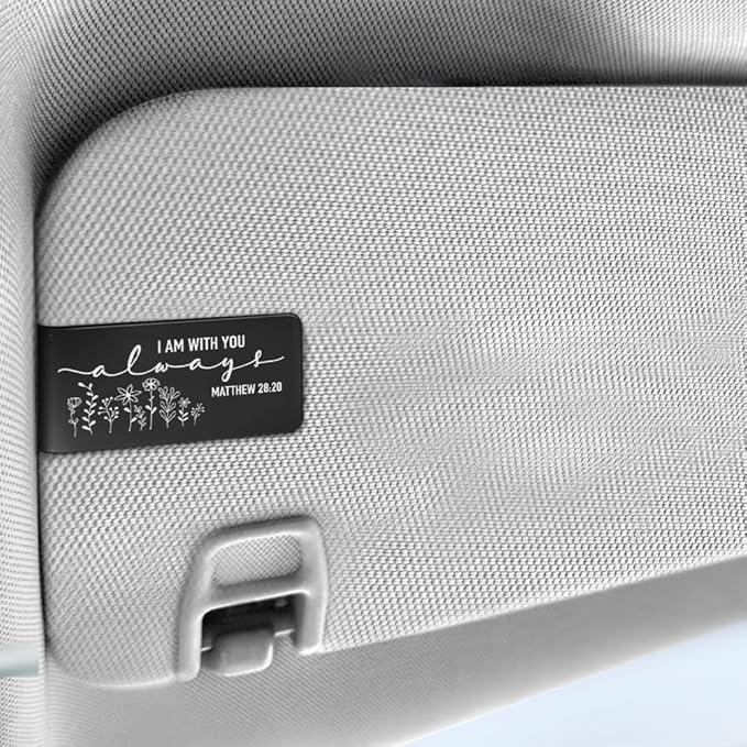 I Am with You Always Black Stainless Steel Car Visor Clip, Matthew 28:20 Sign Sun Visor Clip, Safe Driving Religious Gifts for New Drivers Friends Family Religious Lovers, Sweet 16 Gifts