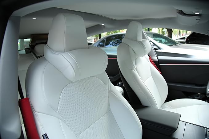 Car Neck Pillow for Tesla Model 3 Model Y Model S Model X Cybertruck and Most Cars, Memory Foam Ergonomic Design Seat Neck Support Headrest, 2 Pieces, White