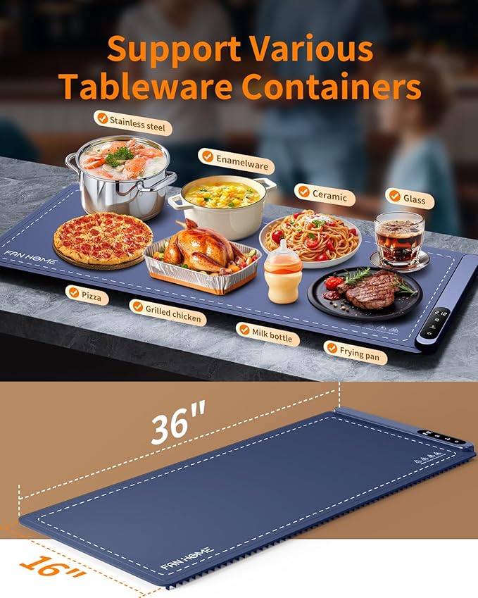 Extra Large Food Warming Mat, 36"x16" Electric Warming Tray with 6 Level Temperature Settings & 6 Hours Timer, Graphene Full Surface Rapid Heating, Roll Up Food Warmers for Parties, Gatherings